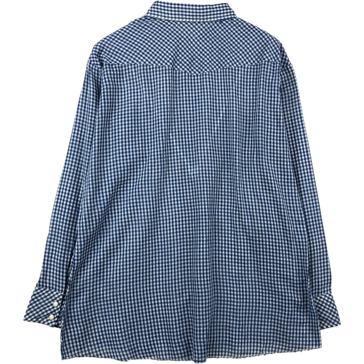 Wrangler Check Pattern Gingham Check Long Sleeve Western Shirt Men's XL (approx.) Vintage unclear blue type Vintage Second Hand