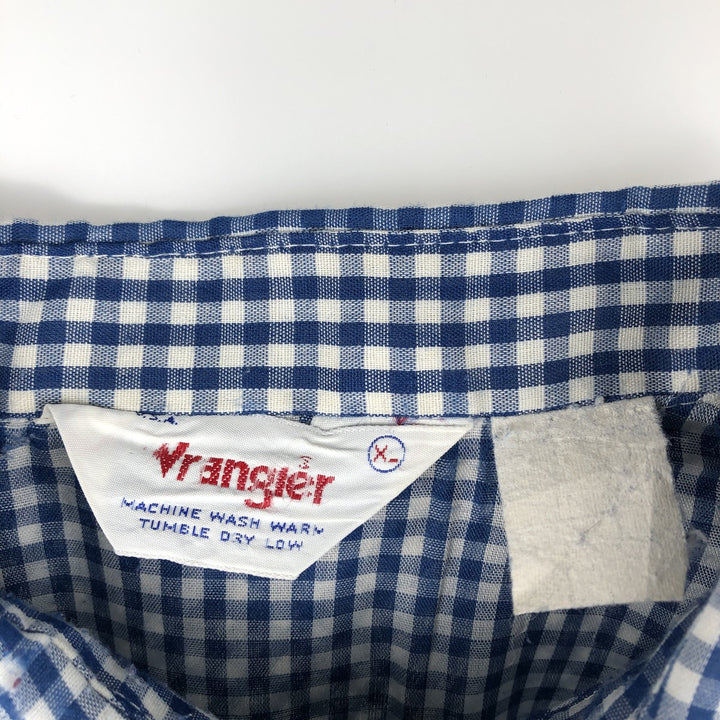 Wrangler Check Pattern Gingham Check Long Sleeve Western Shirt Men's XL (approx.) Vintage unclear blue type Vintage Second Hand