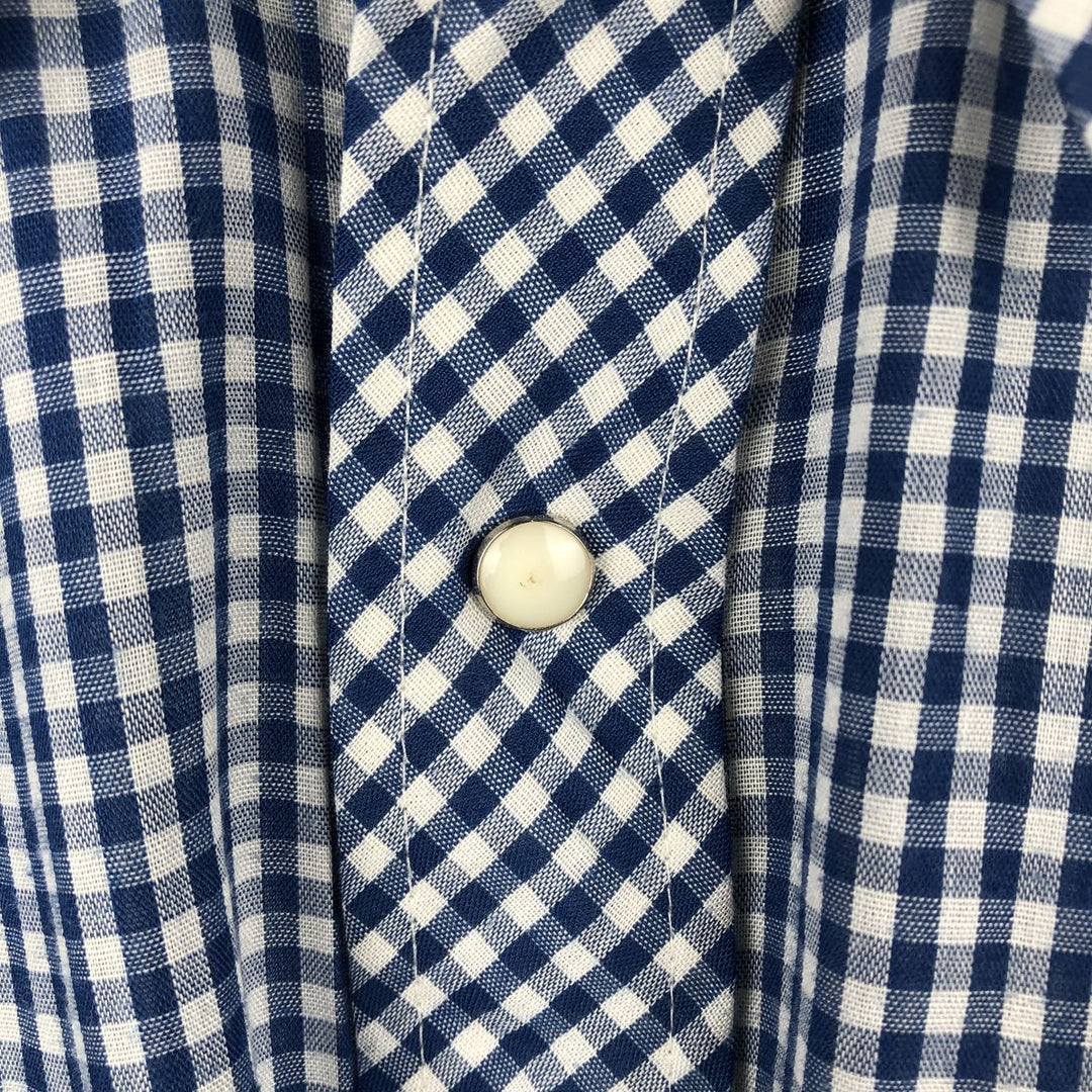 Wrangler Check Pattern Gingham Check Long Sleeve Western Shirt Men's XL (approx.) Vintage unclear blue type Vintage Second Hand