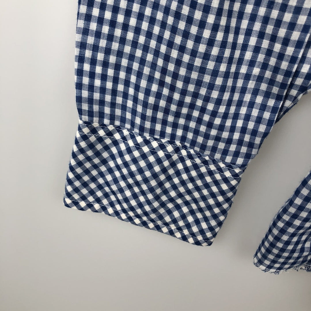 Wrangler Check Pattern Gingham Check Long Sleeve Western Shirt Men's XL (approx.) Vintage unclear blue type Vintage Second Hand