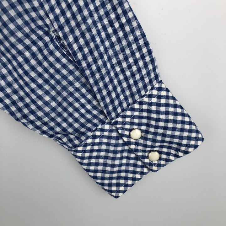Wrangler Check Pattern Gingham Check Long Sleeve Western Shirt Men's XL (approx.) Vintage unclear blue type Vintage Second Hand
