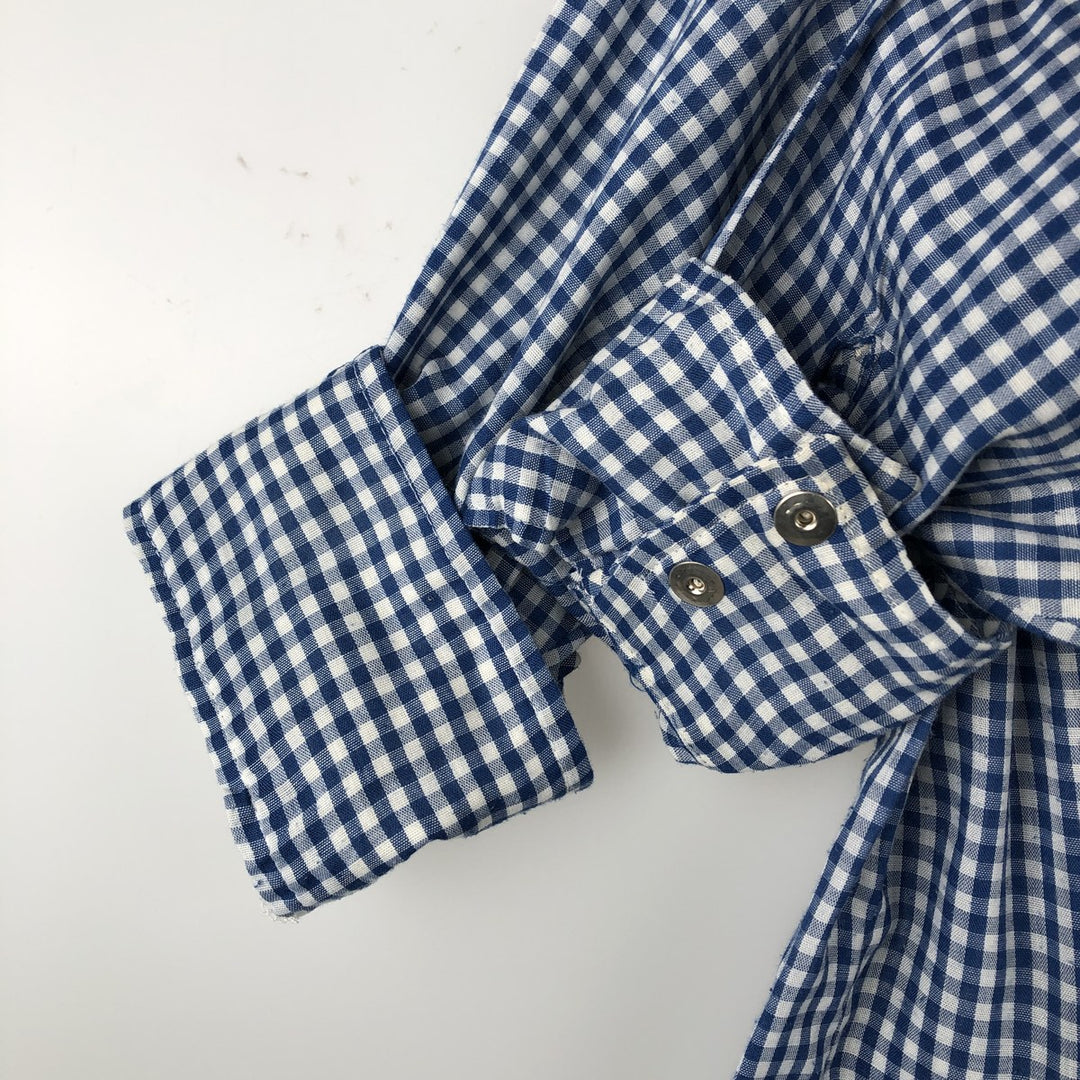 Wrangler Check Pattern Gingham Check Long Sleeve Western Shirt Men's XL (approx.) Vintage unclear blue type Vintage Second Hand