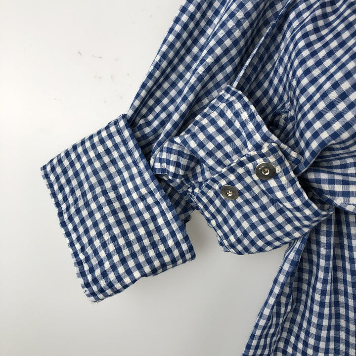 Wrangler Check Pattern Gingham Check Long Sleeve Western Shirt Men's XL (approx.) Vintage unclear blue type Vintage Second Hand
