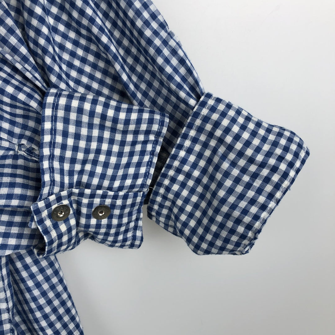 Wrangler Check Pattern Gingham Check Long Sleeve Western Shirt Men's XL (approx.) Vintage unclear blue type Vintage Second Hand