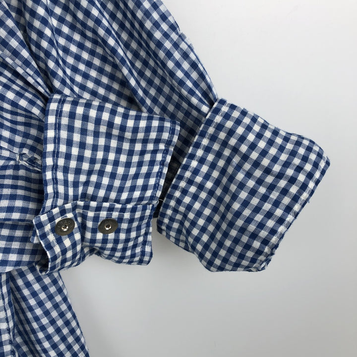 Wrangler Check Pattern Gingham Check Long Sleeve Western Shirt Men's XL (approx.) Vintage unclear blue type Vintage Second Hand