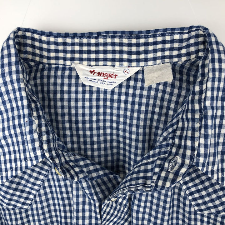 Wrangler Check Pattern Gingham Check Long Sleeve Western Shirt Men's XL (approx.) Vintage unclear blue type Vintage Second Hand
