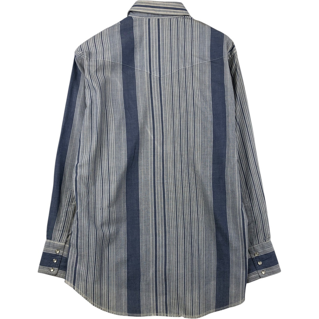 90'S Wrangler Cowboy Cut regular fit multi-stripe long-sleeve Western shirt, men's size XL equivalent. polyester navy blue type Vintage Second Hand