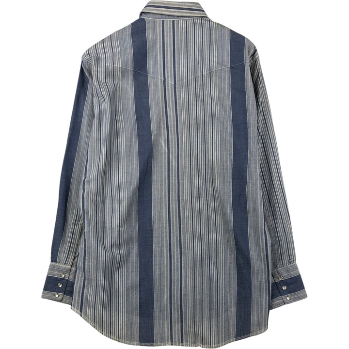 90'S Wrangler Cowboy Cut regular fit multi-stripe long-sleeve Western shirt, men's size XL equivalent. polyester navy blue type Vintage Second Hand