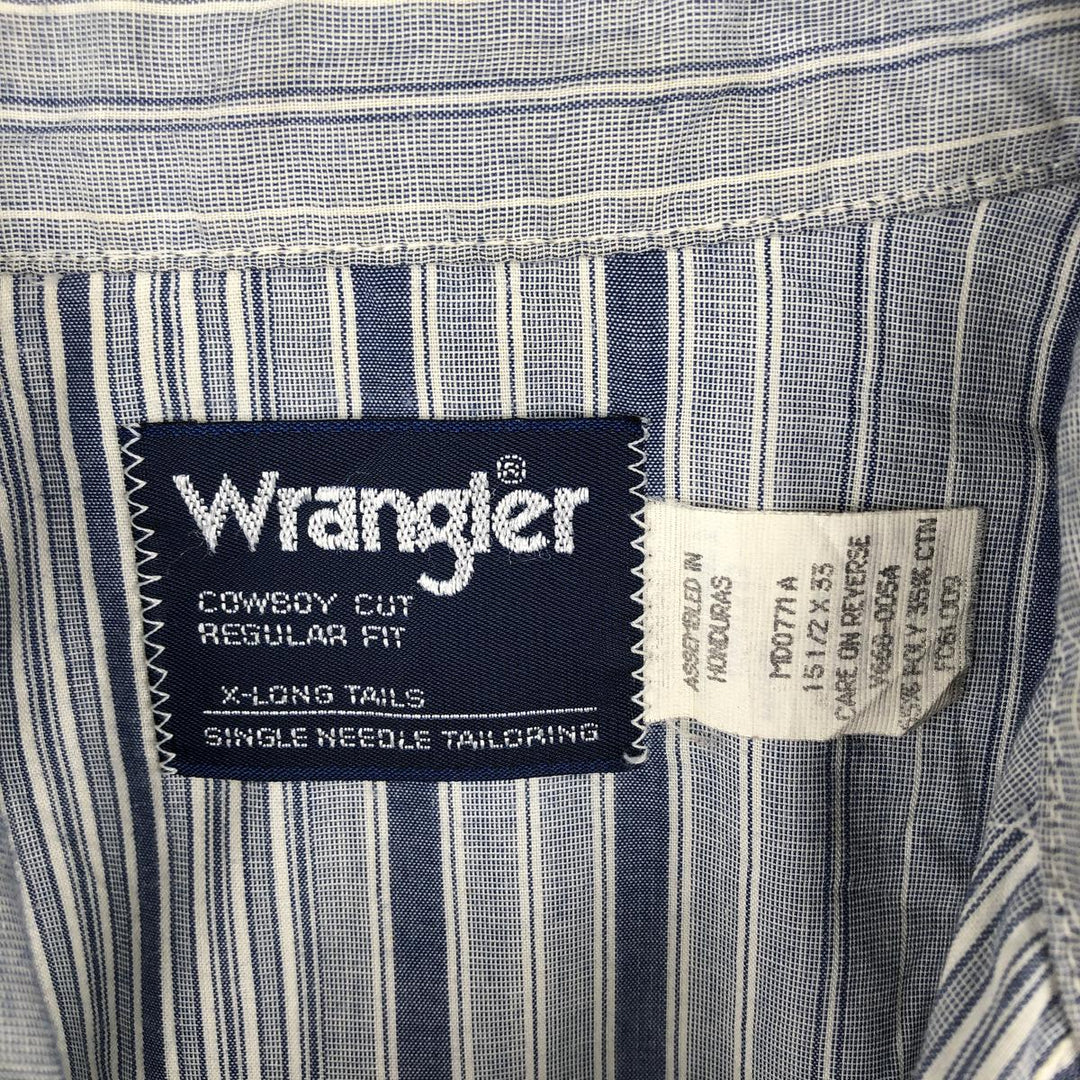 90'S Wrangler Cowboy Cut regular fit multi-stripe long-sleeve Western shirt, men's size XL equivalent. polyester navy blue type Vintage Second Hand