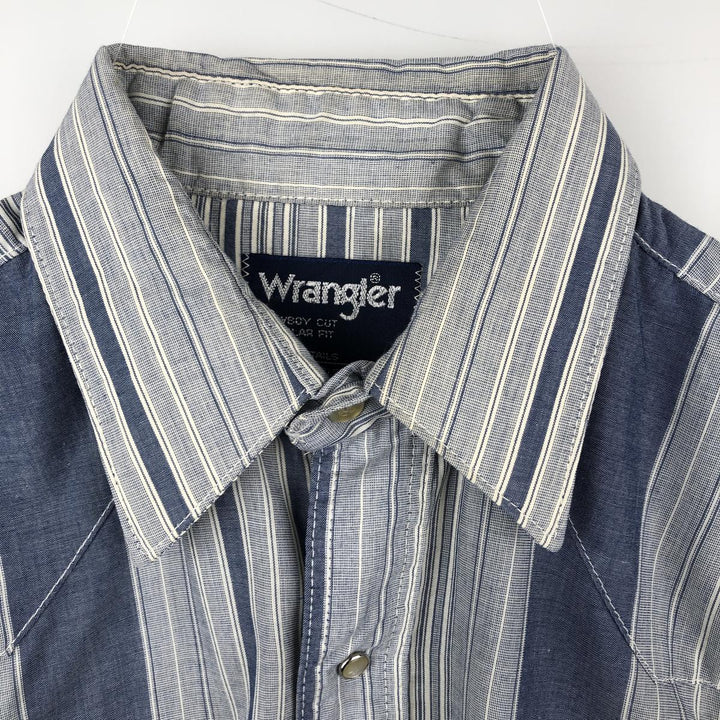 90'S Wrangler Cowboy Cut regular fit multi-stripe long-sleeve Western shirt, men's size XL equivalent. polyester navy blue type Vintage Second Hand