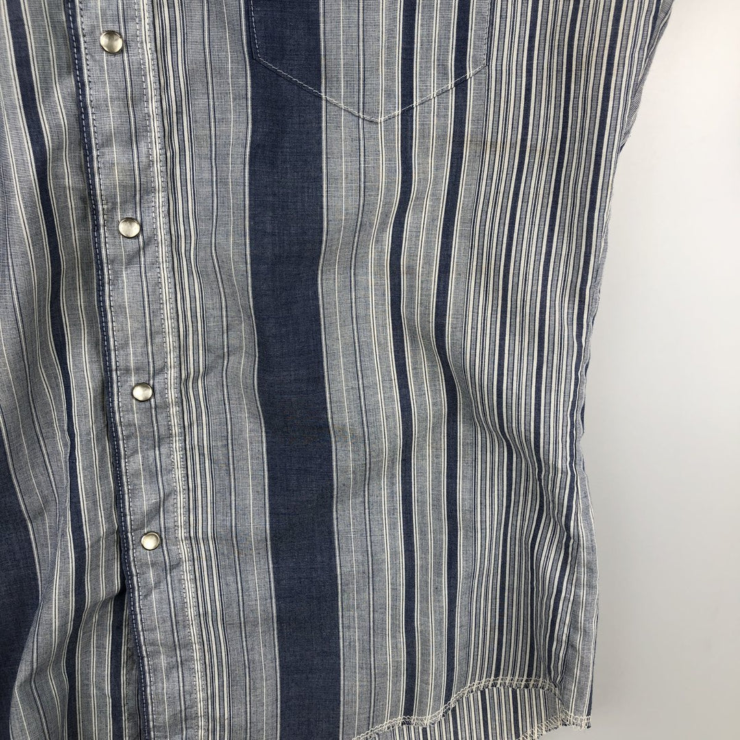 90'S Wrangler Cowboy Cut regular fit multi-stripe long-sleeve Western shirt, men's size XL equivalent. polyester navy blue type Vintage Second Hand