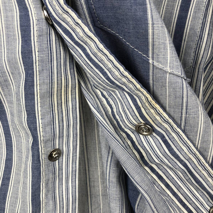 90'S Wrangler Cowboy Cut regular fit multi-stripe long-sleeve Western shirt, men's size XL equivalent. polyester navy blue type Vintage Second Hand