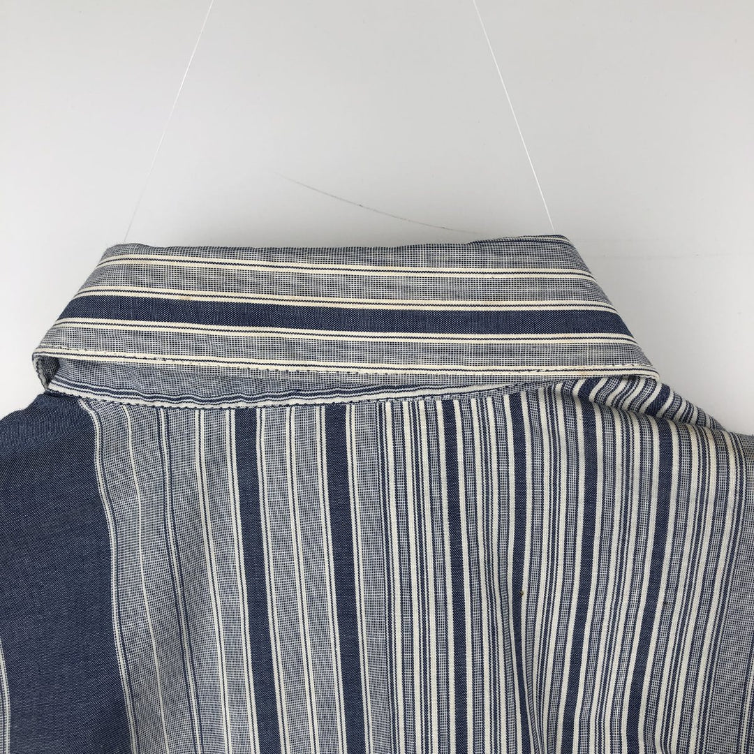 90'S Wrangler Cowboy Cut regular fit multi-stripe long-sleeve Western shirt, men's size XL equivalent. polyester navy blue type Vintage Second Hand