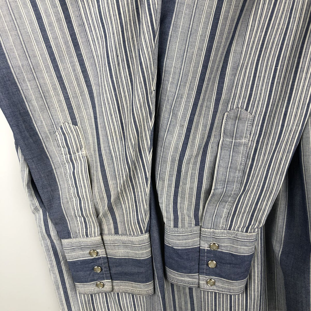 90'S Wrangler Cowboy Cut regular fit multi-stripe long-sleeve Western shirt, men's size XL equivalent. polyester navy blue type Vintage Second Hand