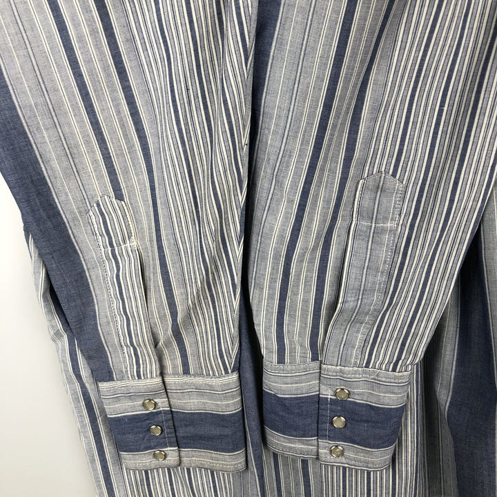 90'S Wrangler Cowboy Cut regular fit multi-stripe long-sleeve Western shirt, men's size XL equivalent. polyester navy blue type Vintage Second Hand
