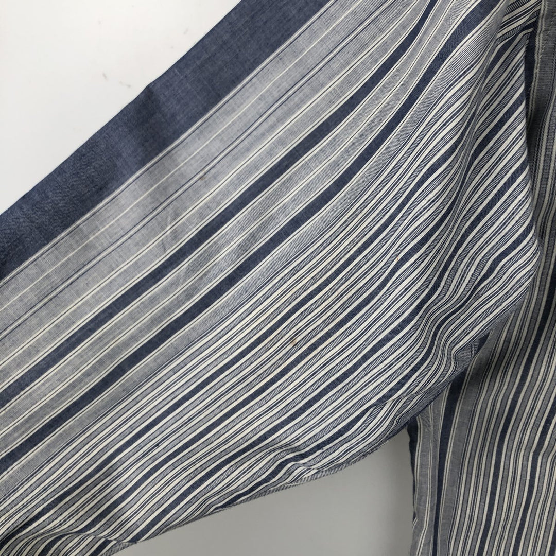90'S Wrangler Cowboy Cut regular fit multi-stripe long-sleeve Western shirt, men's size XL equivalent. polyester navy blue type Vintage Second Hand