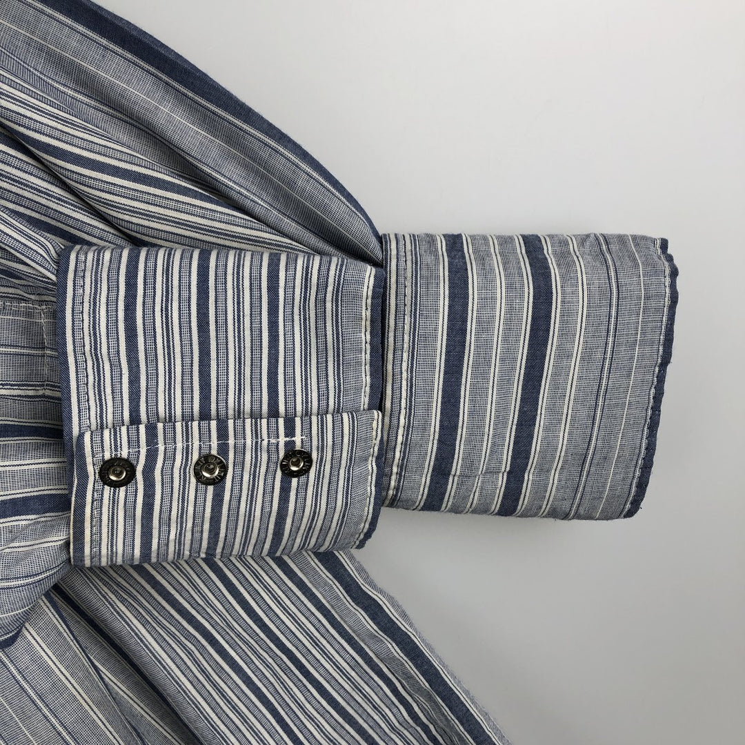 90'S Wrangler Cowboy Cut regular fit multi-stripe long-sleeve Western shirt, men's size XL equivalent. polyester navy blue type Vintage Second Hand