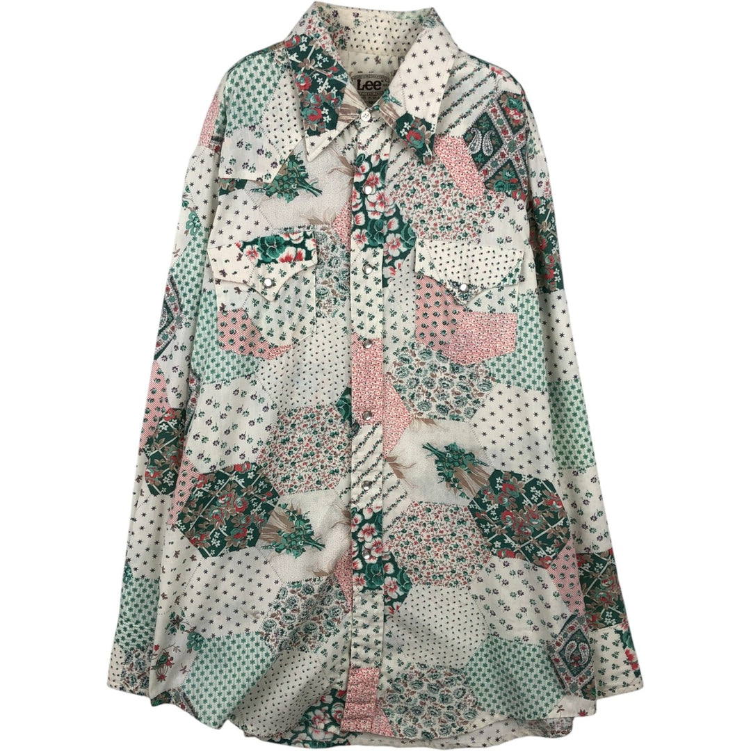 Lee all-over paisley pattern floral long-sleeved Western shirt, made in USA, men's size L equivalent, vintage. unclear white type Vintage Second Hand