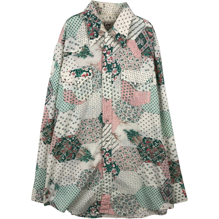 Lee all-over paisley pattern floral long-sleeved Western shirt, made in USA, men's size L equivalent, vintage. unclear white type Vintage Second Hand