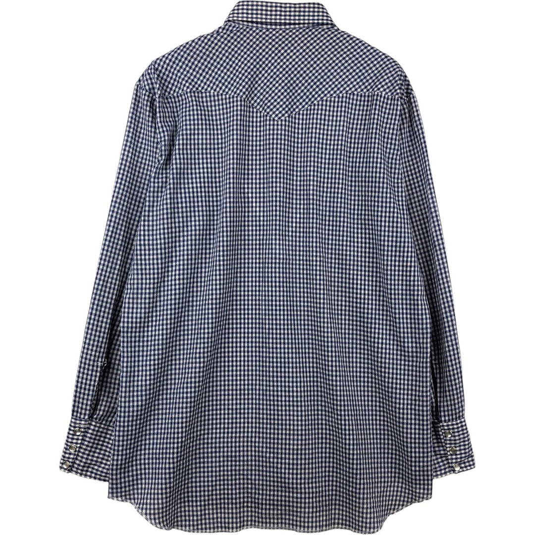 70s-80'S H BAR C Gingham Check Long-Sleeve Western Shirt, Made in USA, Men's Size L (approx.) unclear Navy blue Vintage Second Hand