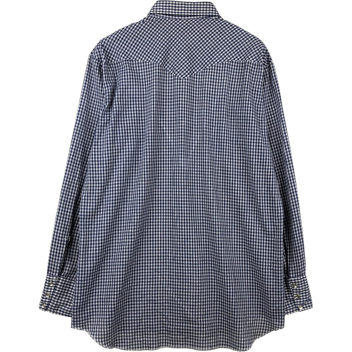 70s-80'S H BAR C Gingham Check Long-Sleeve Western Shirt, Made in USA, Men's Size L (approx.) unclear Navy blue Vintage Second Hand