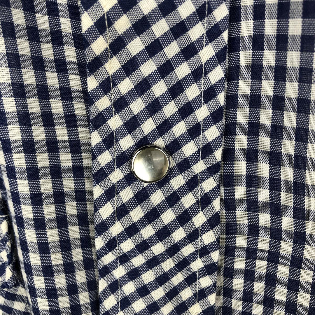 70s-80'S H BAR C Gingham Check Long-Sleeve Western Shirt, Made in USA, Men's Size L (approx.) unclear Navy blue Vintage Second Hand