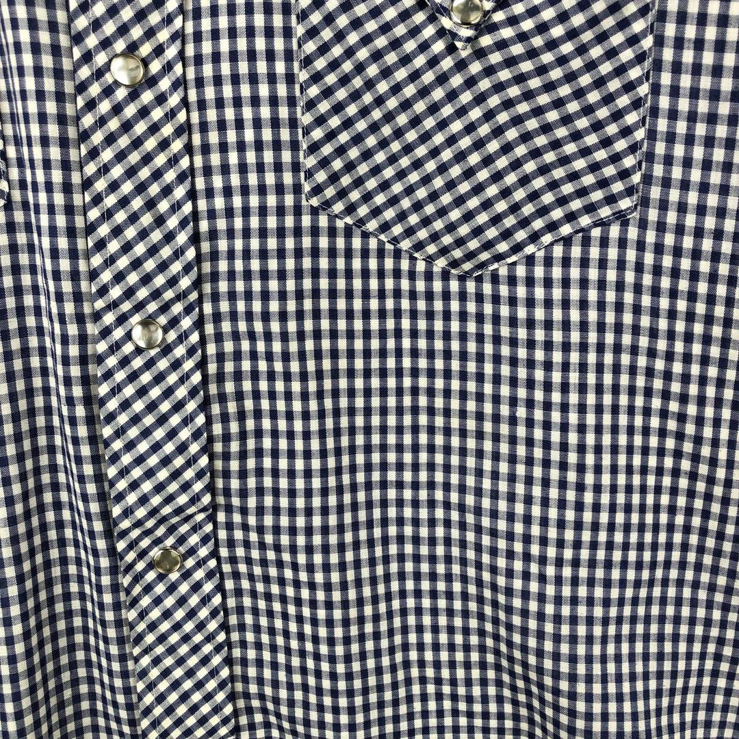 70s-80'S H BAR C Gingham Check Long-Sleeve Western Shirt, Made in USA, Men's Size L (approx.) unclear Navy blue Vintage Second Hand