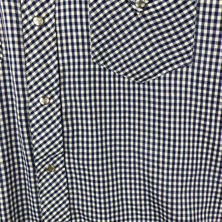 70s-80'S H BAR C Gingham Check Long-Sleeve Western Shirt, Made in USA, Men's Size L (approx.) unclear Navy blue Vintage Second Hand