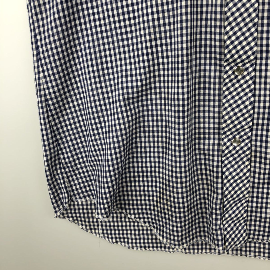 70s-80'S H BAR C Gingham Check Long-Sleeve Western Shirt, Made in USA, Men's Size L (approx.) unclear Navy blue Vintage Second Hand