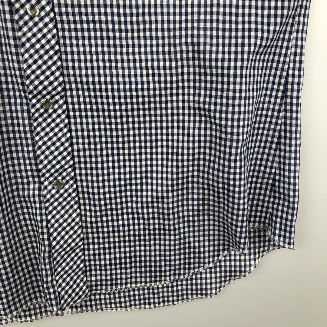 70s-80'S H BAR C Gingham Check Long-Sleeve Western Shirt, Made in USA, Men's Size L (approx.) unclear Navy blue Vintage Second Hand