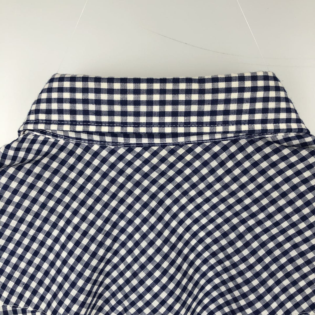 70s-80'S H BAR C Gingham Check Long-Sleeve Western Shirt, Made in USA, Men's Size L (approx.) unclear Navy blue Vintage Second Hand