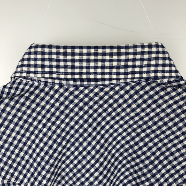 70s-80'S H BAR C Gingham Check Long-Sleeve Western Shirt, Made in USA, Men's Size L (approx.) unclear Navy blue Vintage Second Hand