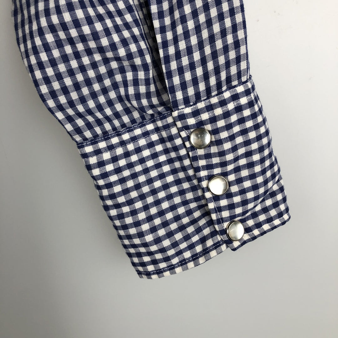 70s-80'S H BAR C Gingham Check Long-Sleeve Western Shirt, Made in USA, Men's Size L (approx.) unclear Navy blue Vintage Second Hand