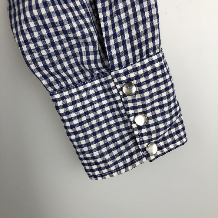 70s-80'S H BAR C Gingham Check Long-Sleeve Western Shirt, Made in USA, Men's Size L (approx.) unclear Navy blue Vintage Second Hand