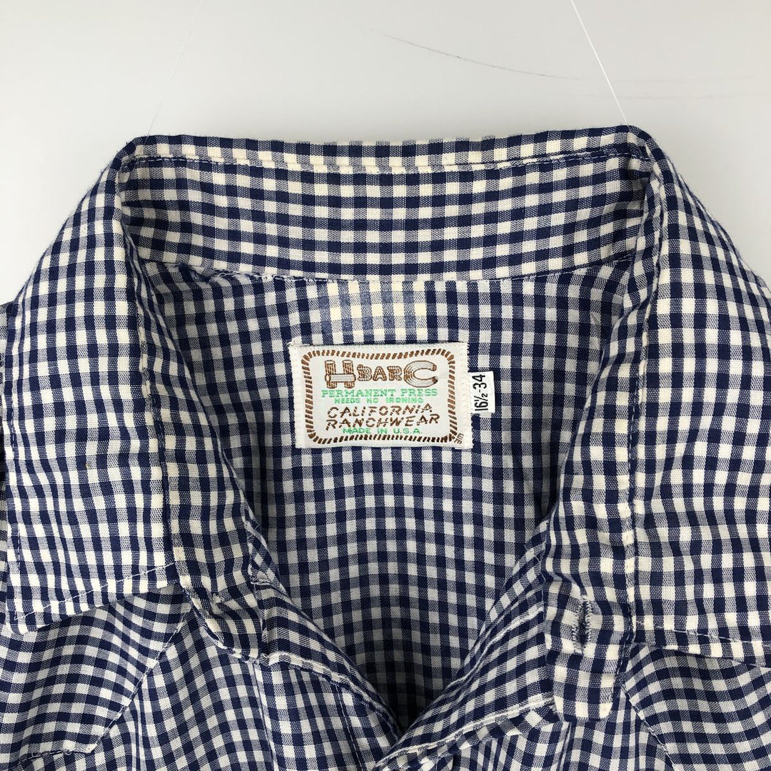 70s-80'S H BAR C Gingham Check Long-Sleeve Western Shirt, Made in USA, Men's Size L (approx.) unclear Navy blue Vintage Second Hand