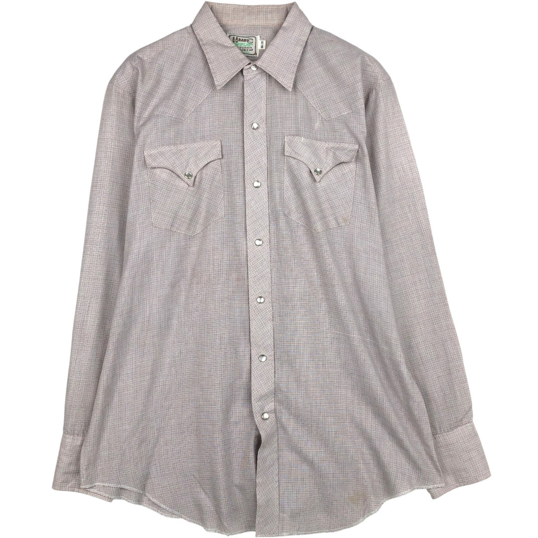 70s-80'S H BAR C Check Pattern Long-Sleeve Western Shirt, Made in USA, Men's Size L (approx.) unclear pink type Vintage Second Hand