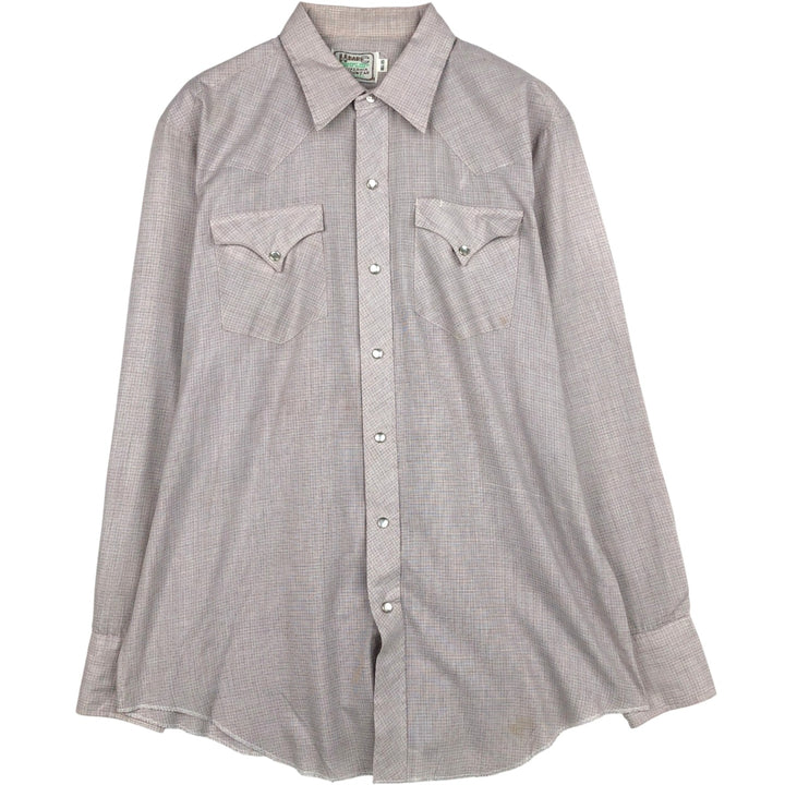 70s-80'S H BAR C Check Pattern Long-Sleeve Western Shirt, Made in USA, Men's Size L (approx.) unclear pink type Vintage Second Hand