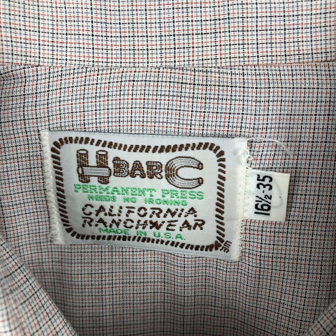 70s-80'S H BAR C Check Pattern Long-Sleeve Western Shirt, Made in USA, Men's Size L (approx.) unclear pink type Vintage Second Hand