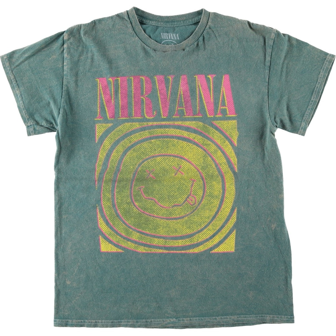 NIRVANA Print Band T-Shirt, Made in Dominican Republic, Size M (Men's M equivalent), Crew Neck, Short Sleeve, Rock cotton green type Vintage Second Hand
