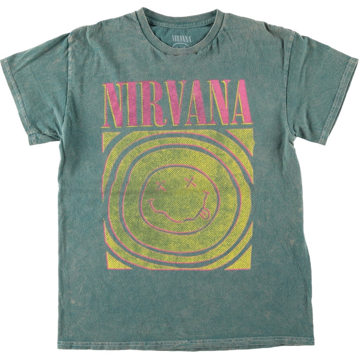 NIRVANA Print Band T-Shirt, Made in Dominican Republic, Size M (Men's M equivalent), Crew Neck, Short Sleeve, Rock cotton green type Vintage Second Hand