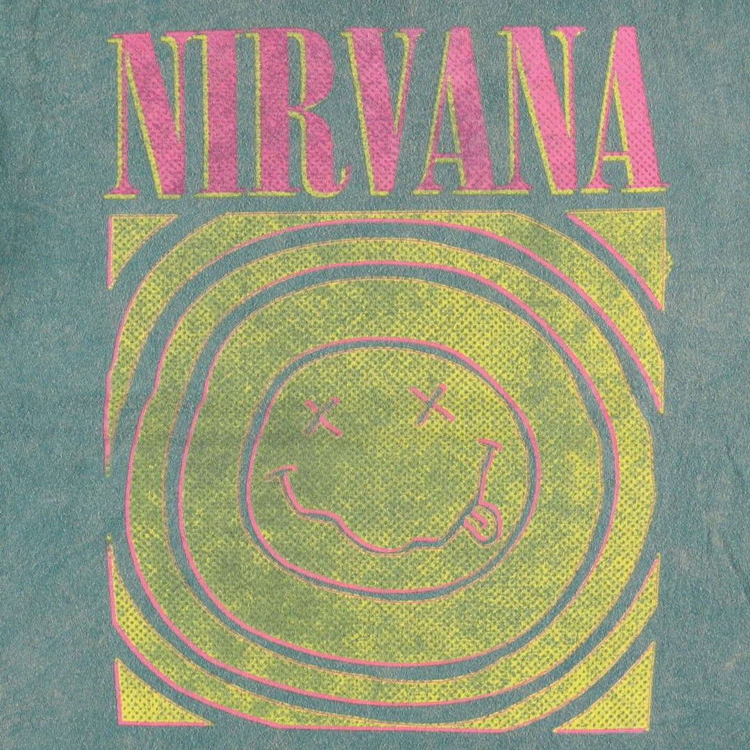 NIRVANA Print Band T-Shirt, Made in Dominican Republic, Size M (Men's M equivalent), Crew Neck, Short Sleeve, Rock cotton green type Vintage Second Hand