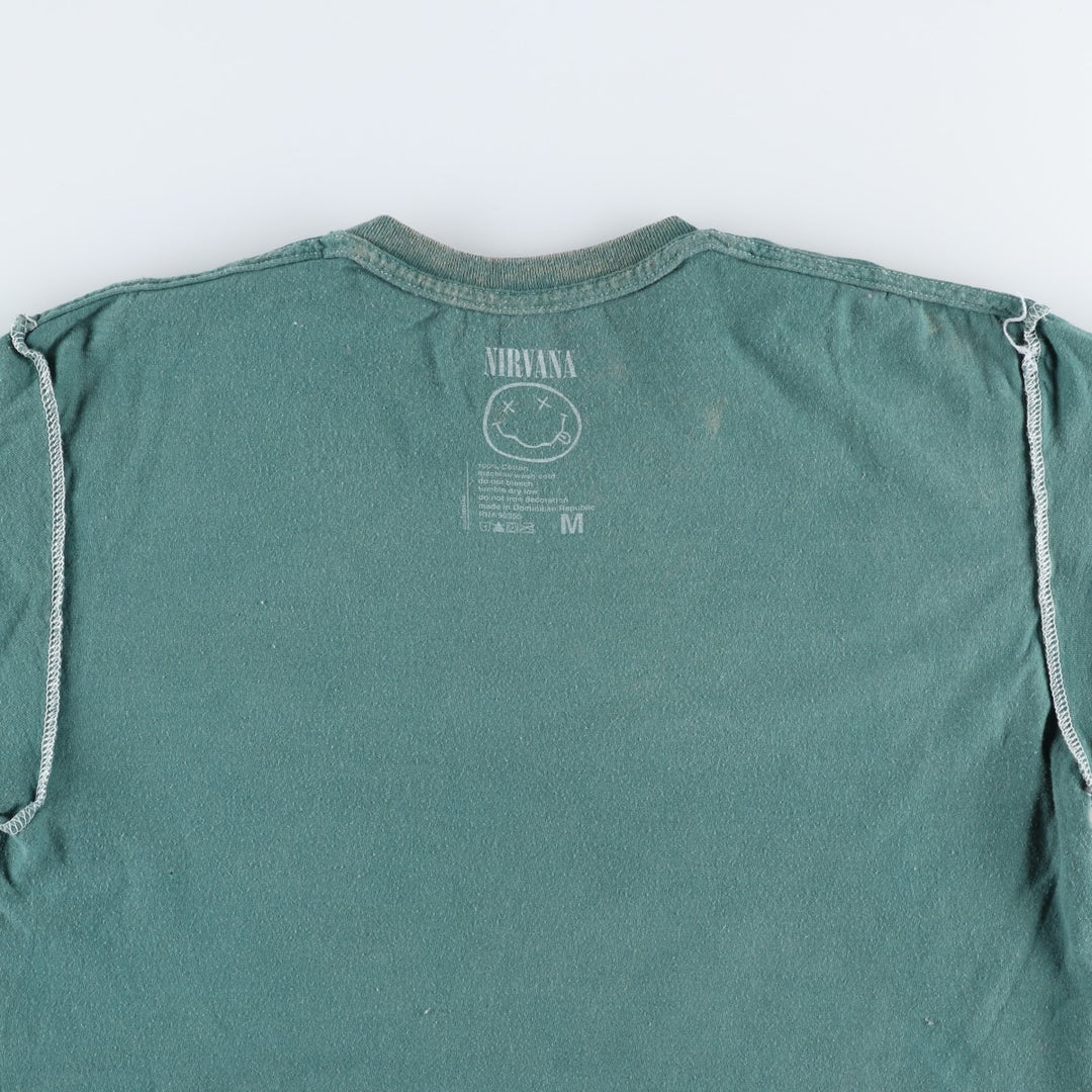 NIRVANA Print Band T-Shirt, Made in Dominican Republic, Size M (Men's M equivalent), Crew Neck, Short Sleeve, Rock cotton green type Vintage Second Hand