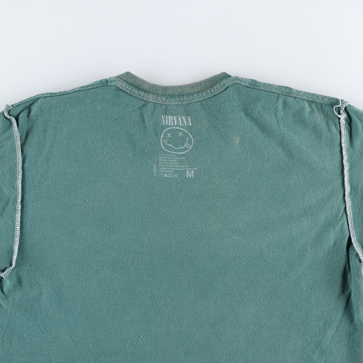 NIRVANA Print Band T-Shirt, Made in Dominican Republic, Size M (Men's M equivalent), Crew Neck, Short Sleeve, Rock cotton green type Vintage Second Hand