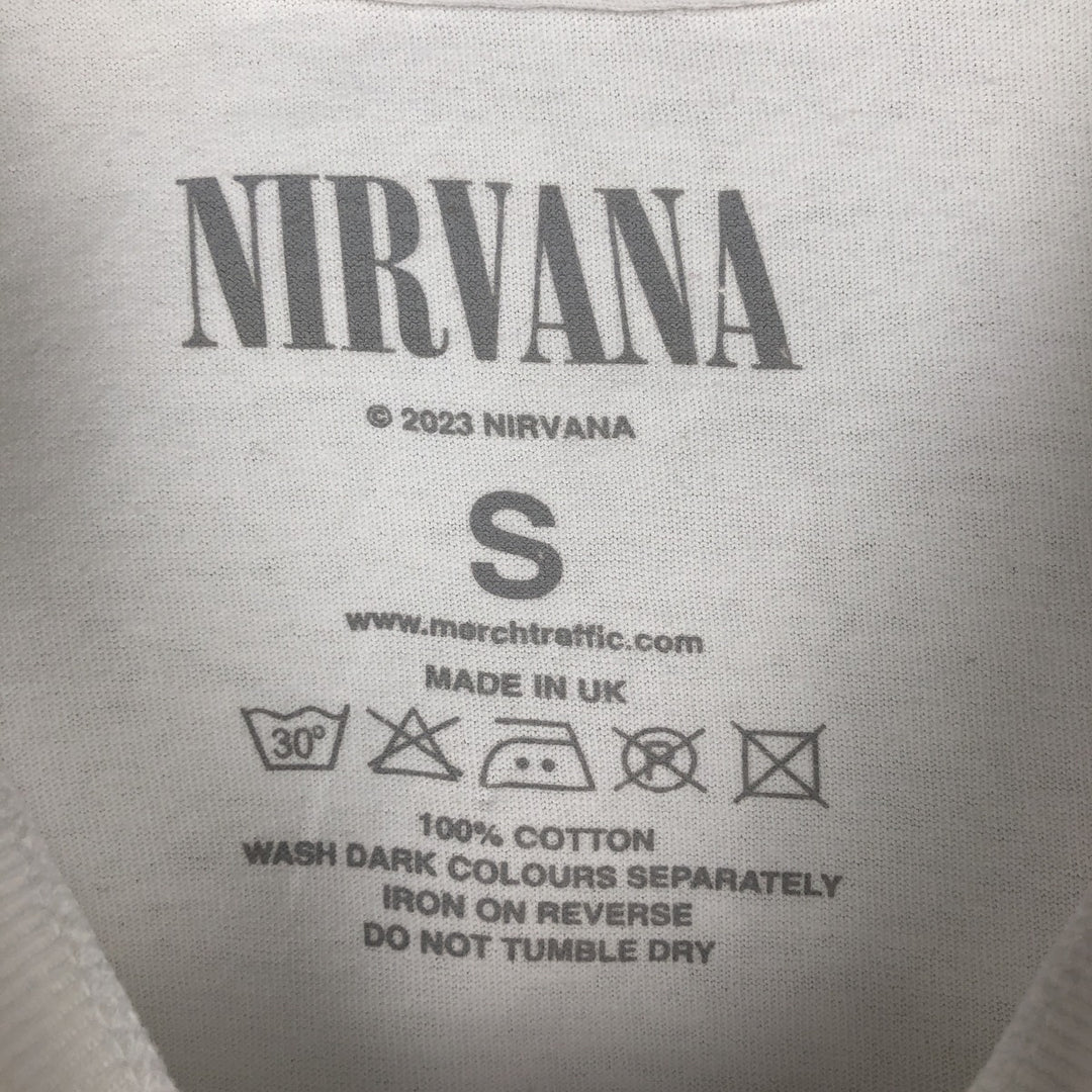 NIRVANA band t-shirt, made in the UK, men's size S equivalent. cotton white type Vintage Second Hand