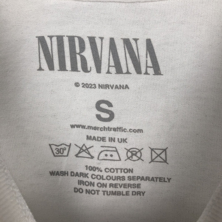NIRVANA band t-shirt, made in the UK, men's size S equivalent. cotton white type Vintage Second Hand