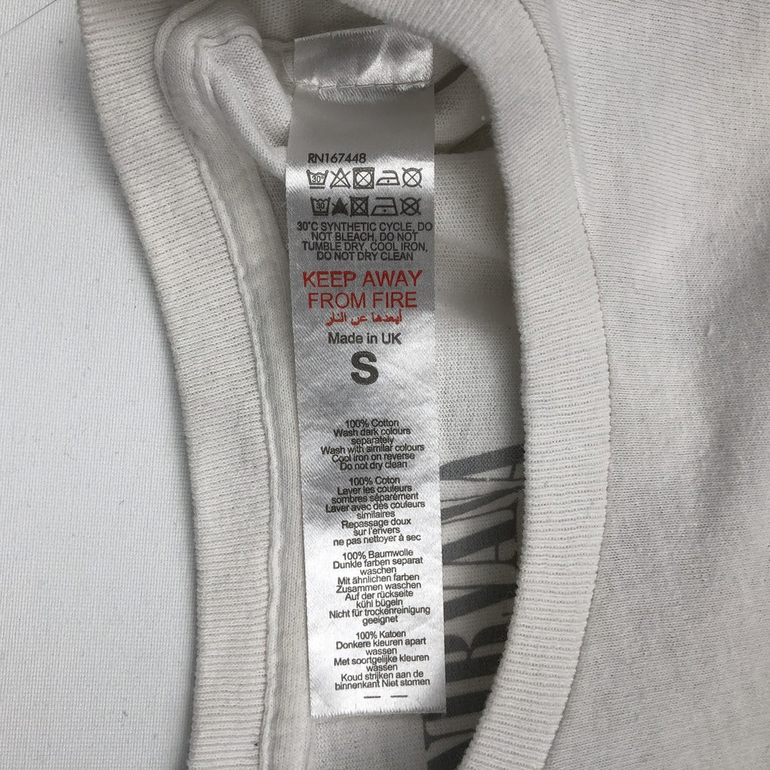 NIRVANA band t-shirt, made in the UK, men's size S equivalent. cotton white type Vintage Second Hand