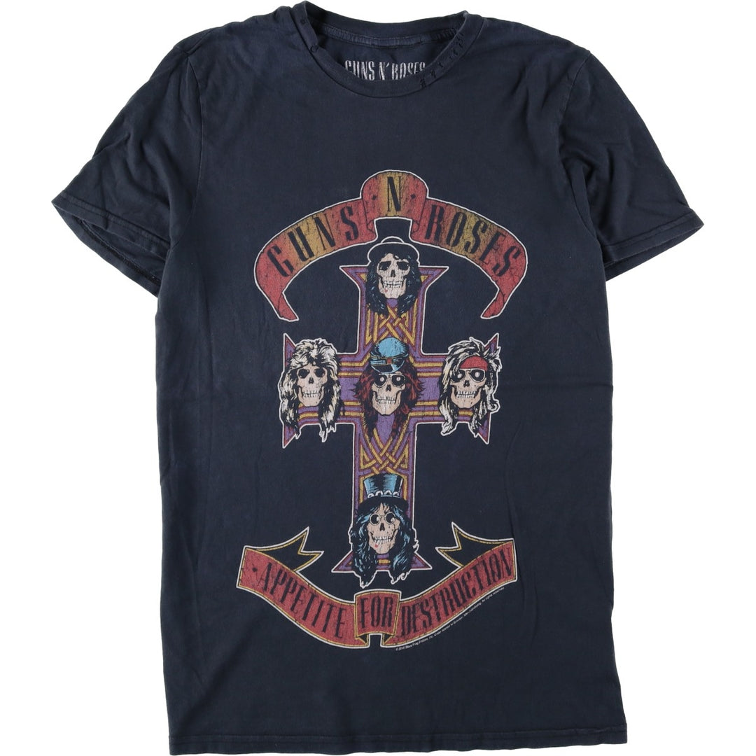 GUNS N' ROSES Skull Pattern Band T-shirt, Men's M size cotton black type Vintage Second Hand