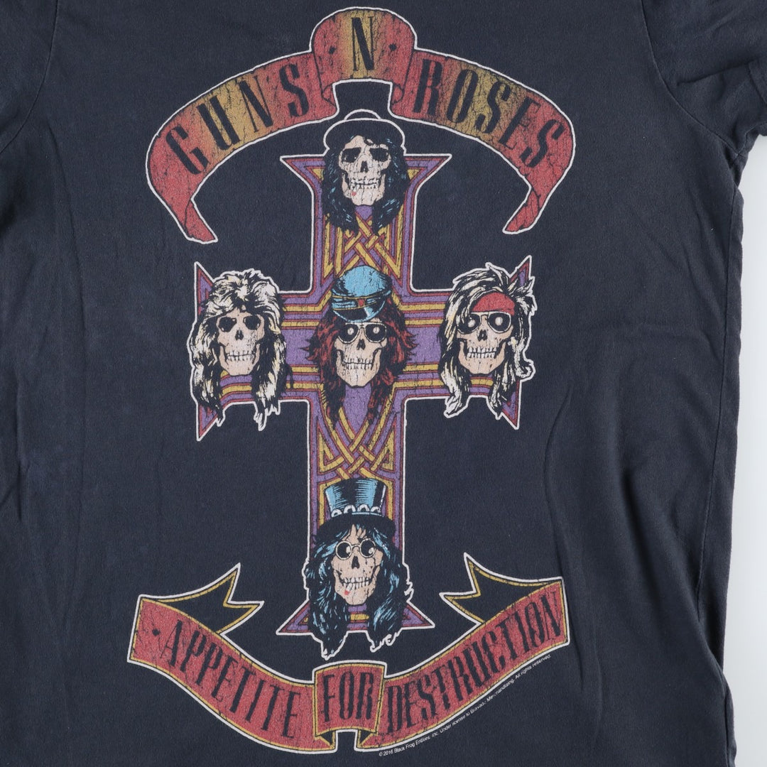GUNS N' ROSES Skull Pattern Band T-shirt, Men's M size cotton black type Vintage Second Hand