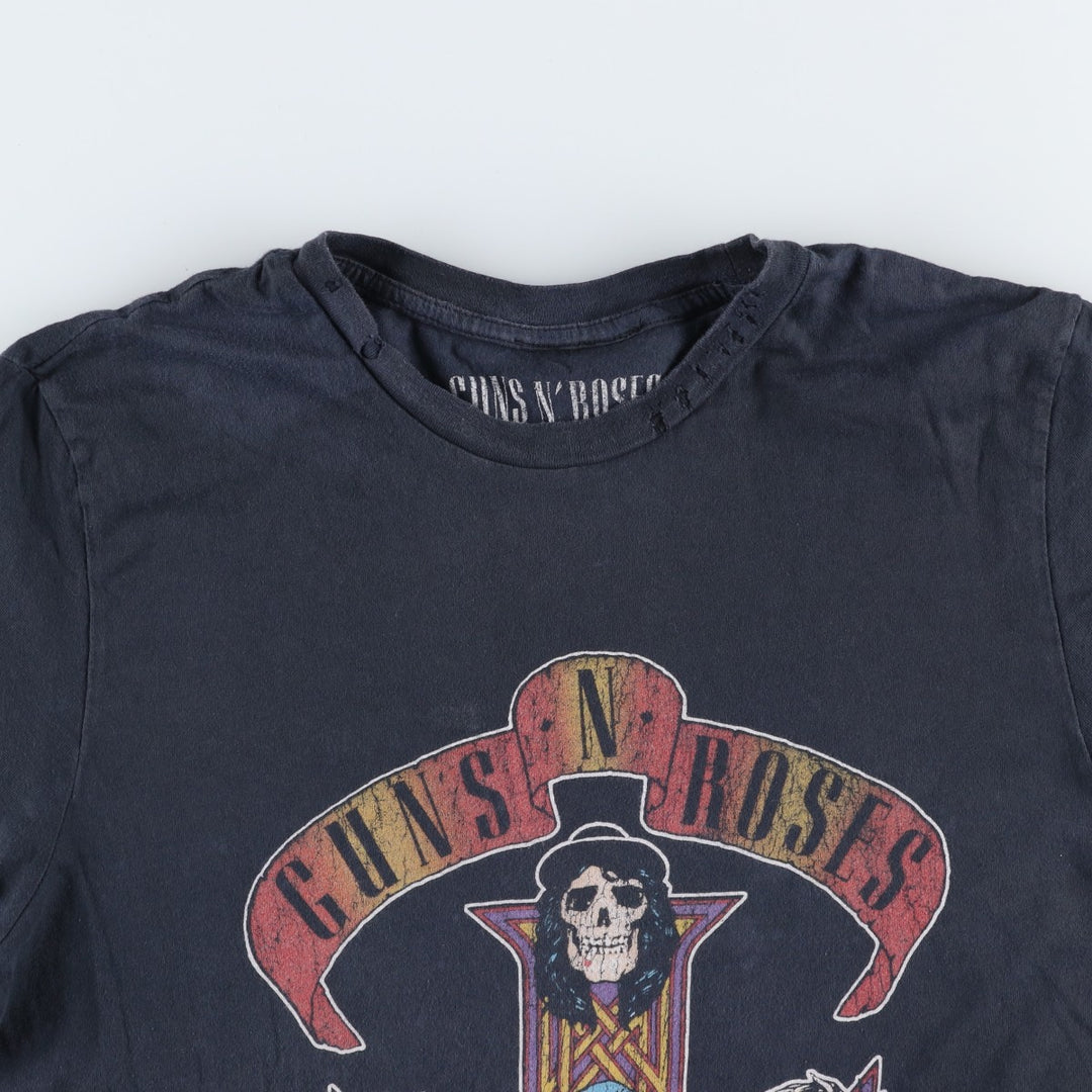GUNS N' ROSES Skull Pattern Band T-shirt, Men's M size cotton black type Vintage Second Hand
