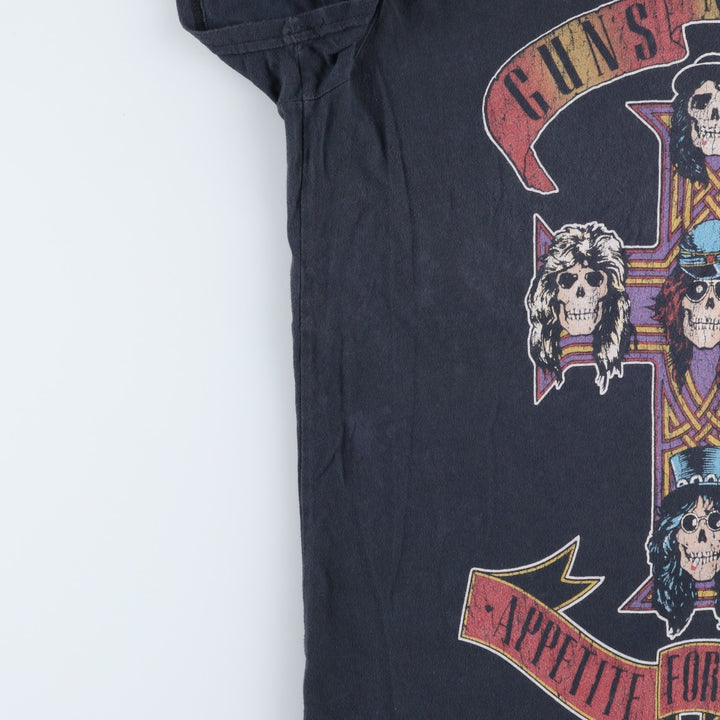 GUNS N' ROSES Skull Pattern Band T-shirt, Men's M size cotton black type Vintage Second Hand